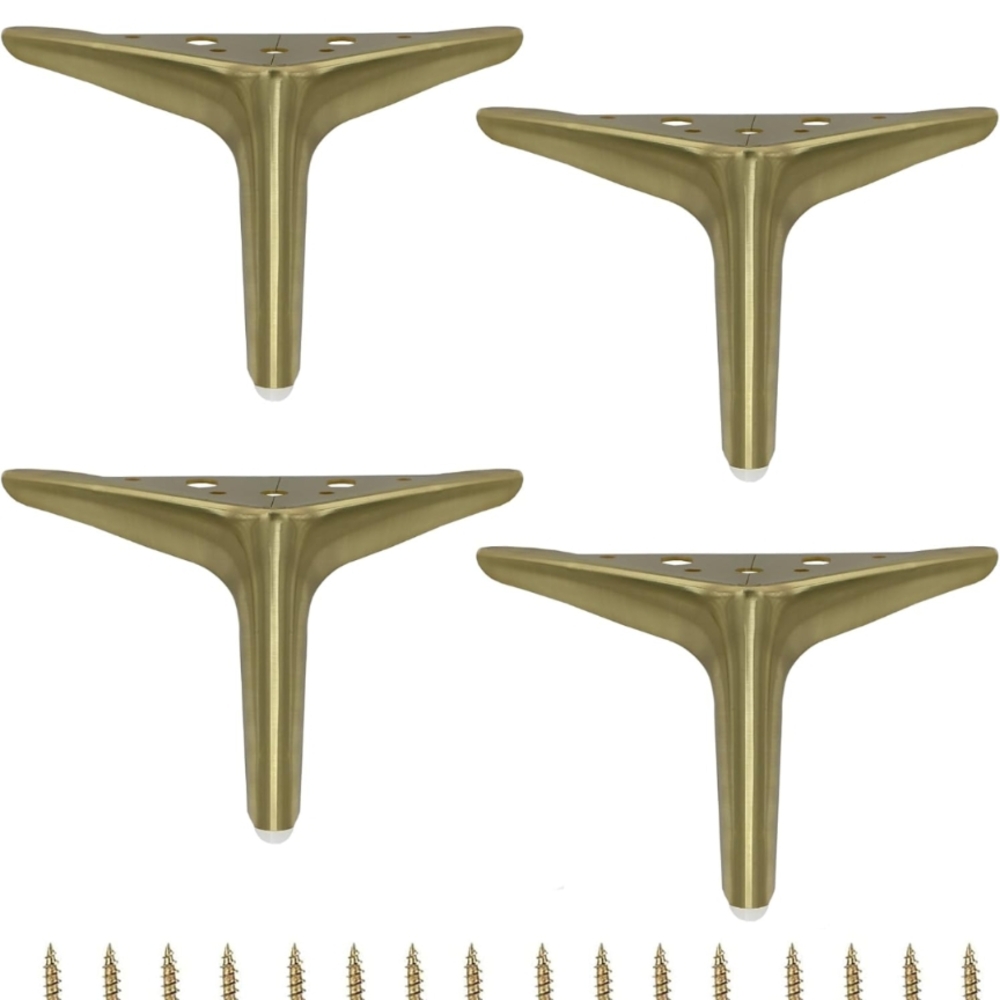New Smaxcn Modern Design 4.7 In/12Cm Brushed Gold Metal Furniture Legs Set of 4